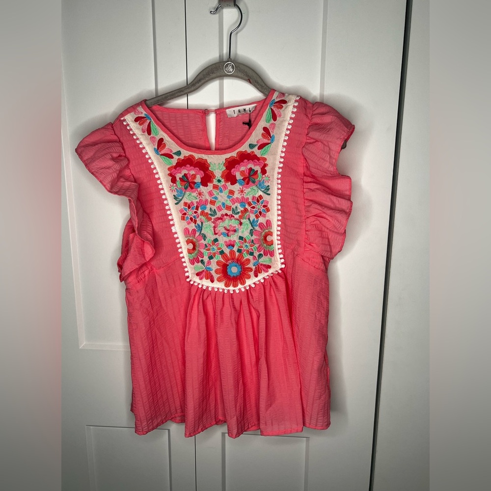 THML Floral Whimsy Babydoll Blouse Top NWT Women's Size Medium